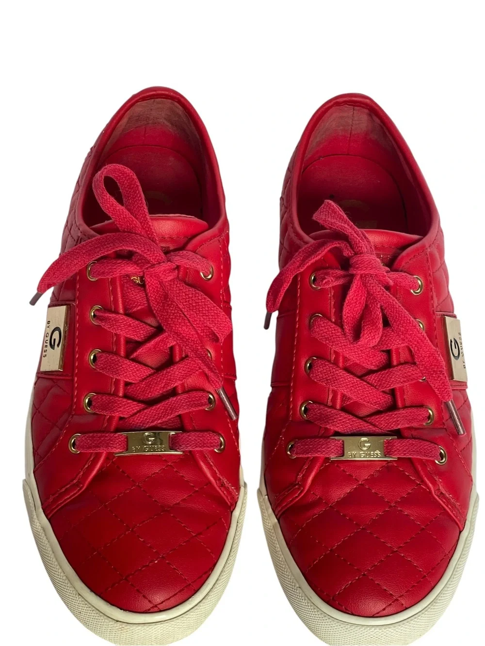 GUESS Red Quilted Low-Top Lace-Up Sneakers SZ 8.5 MED